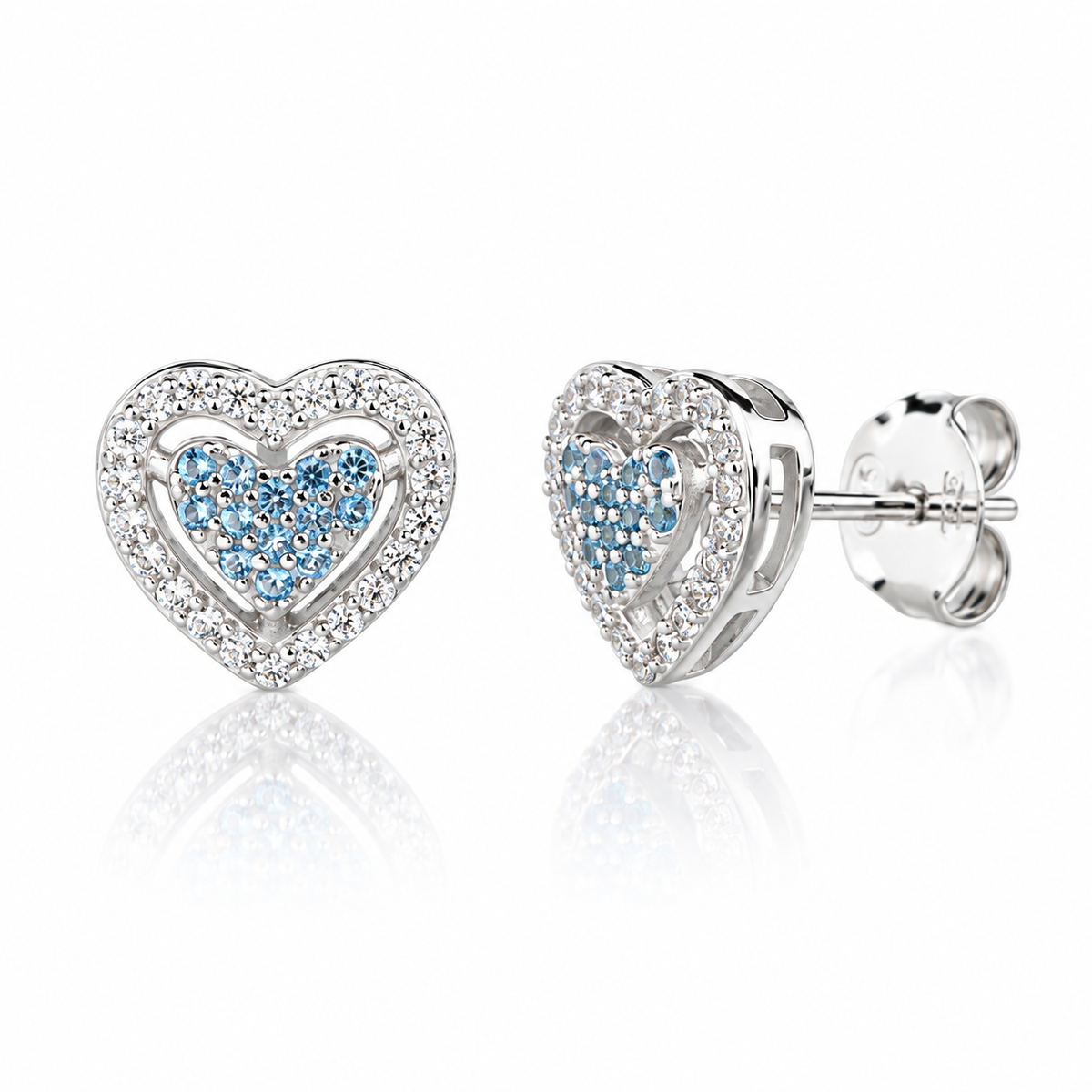 cercei dama din argint 925 rodiat cu diamante CZ albe claritate AAAAA si topaz CZ vedere laterala