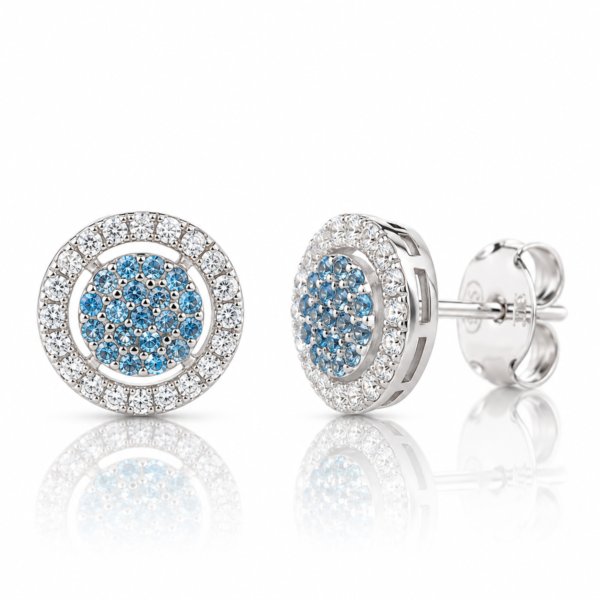 Cercei dama din argint 925 rodiat cu Diamante CZ albe claritate AAAAA si Topaz albastru