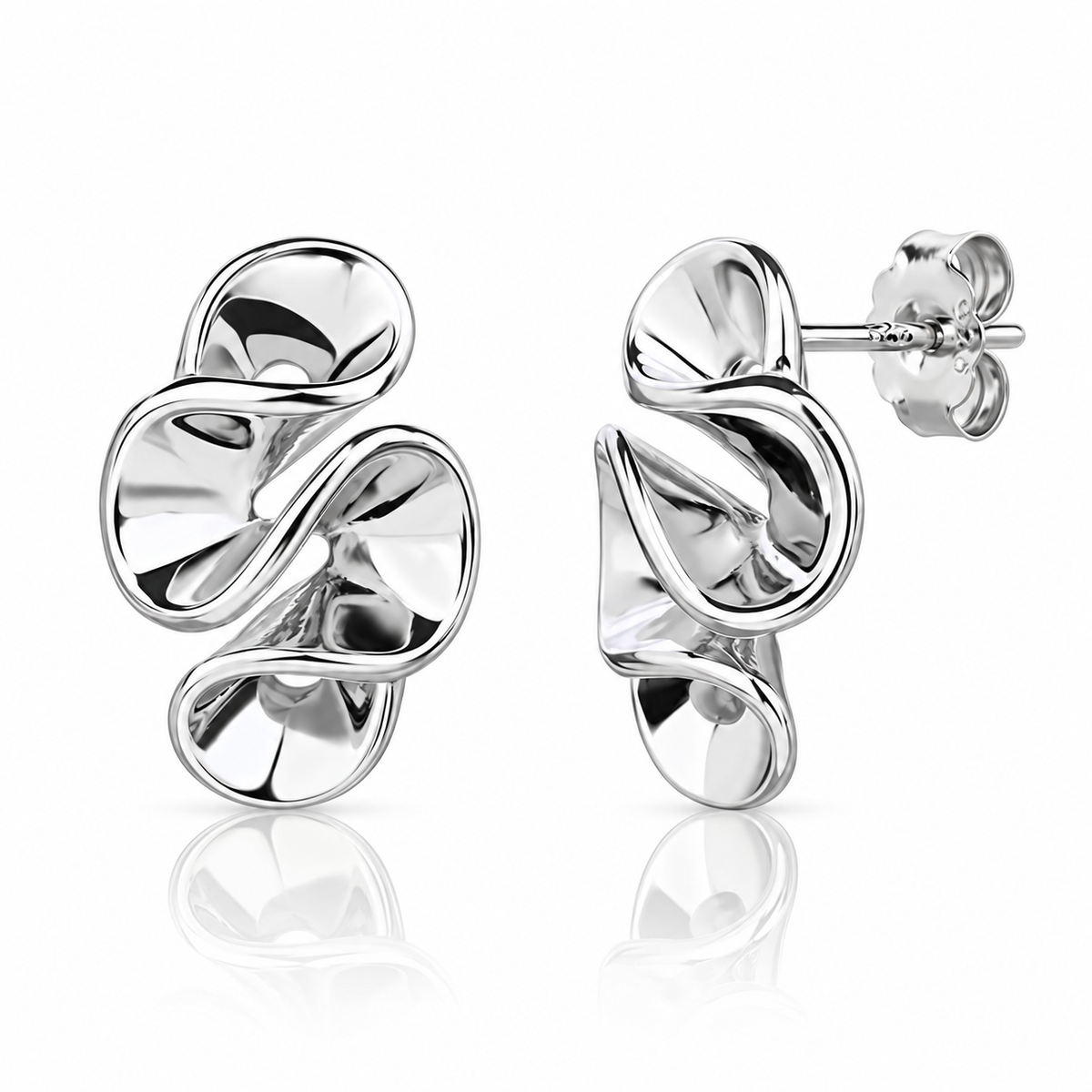Cercei dama din argint 925 rodiat model panglica rasucita 11 x 16 mm
