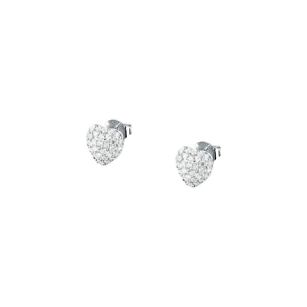 Pereche de cercei de dama Morellato Nobile sub forma de inima cu pavaj complet si compact din diamante cz albe 