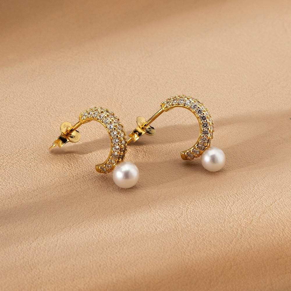 Cercei Morellato SXU53 din argint 925 rodiat auriu cu perla de cultura 0,5 cm si diamante CZ albe