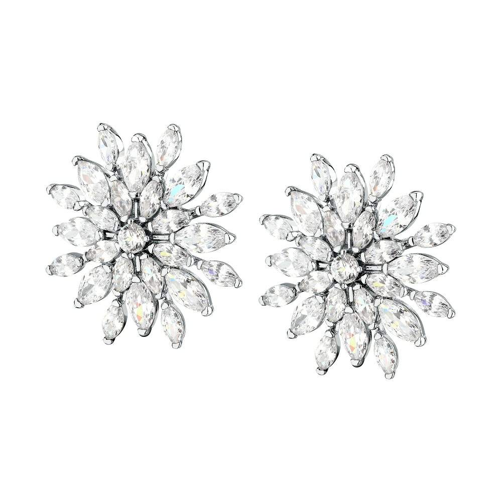 Pereche de cercei de dama Morellato Riflessi din argint 925 sub forma de floare tridimensionala cu pavaj din cristale cz marquise, vedere dintr-o parte