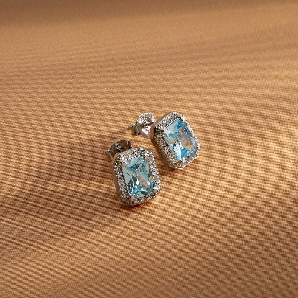 cercei argint 925 rodiat brand morellato cu acvamarin si halo de diamante cz albe poza pentru instagram