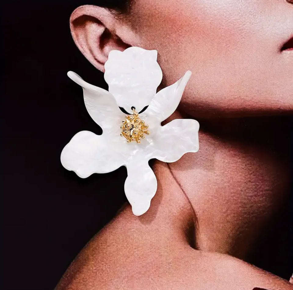 Cercei "White Orchid" Albi cu Auriu Cercei Lasardo Gioielli