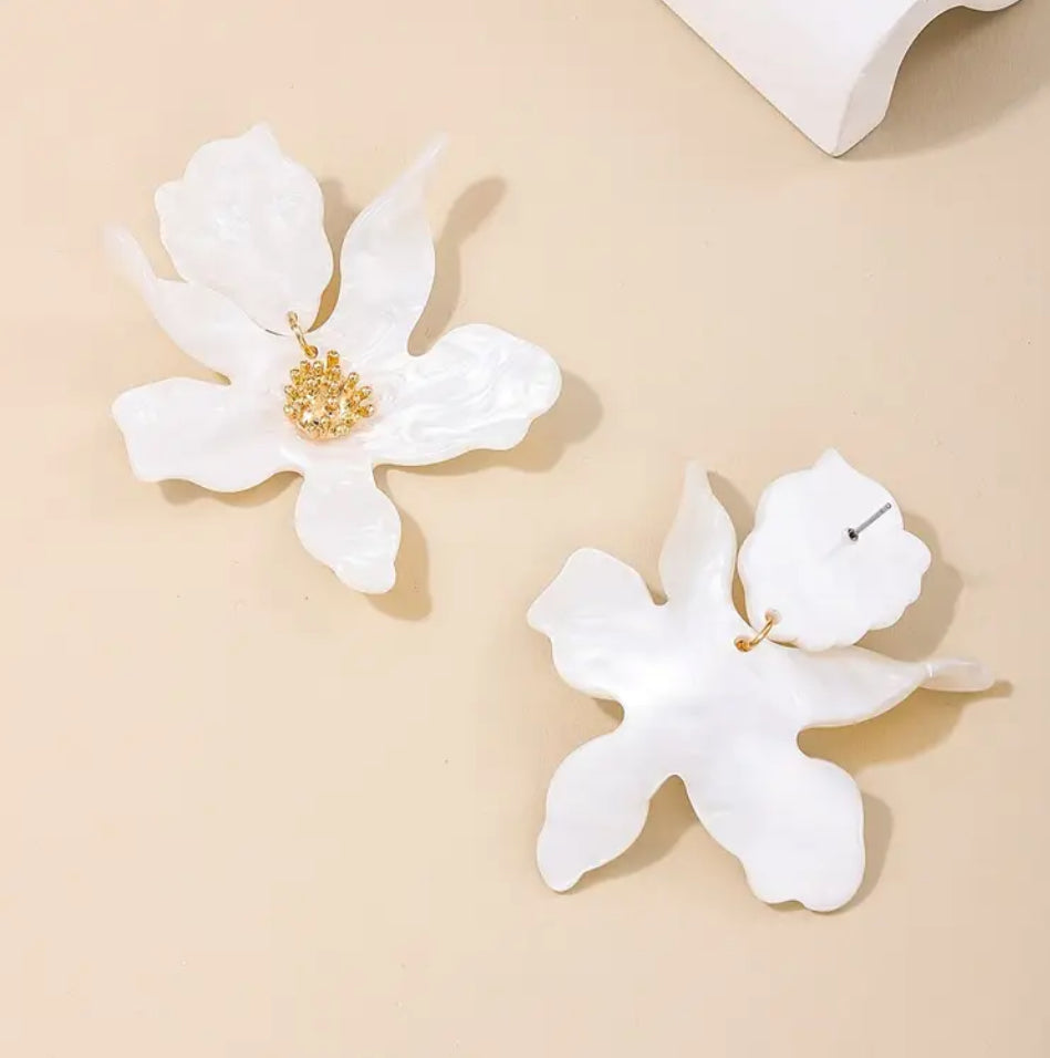 Cercei "White Orchid" Albi cu Auriu Cercei Lasardo Gioielli