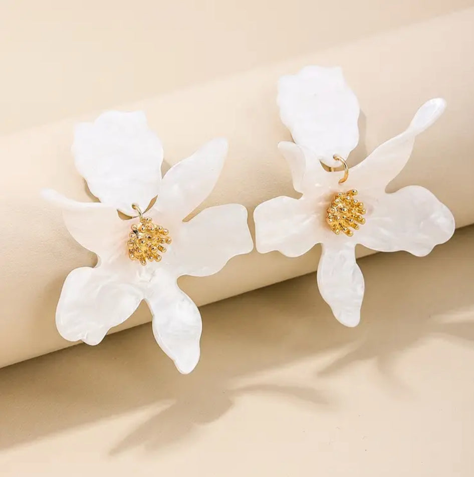 Cercei "White Orchid" Albi cu Auriu Cercei Lasardo Gioielli