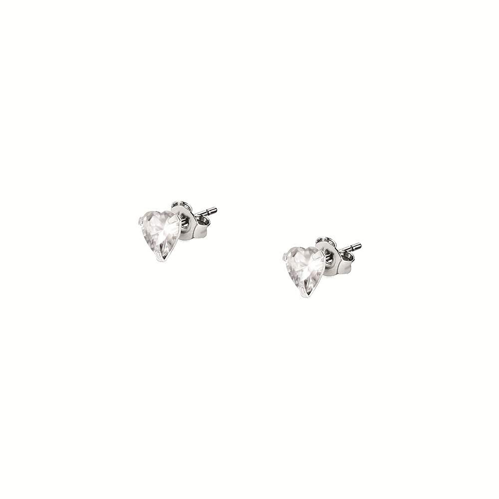 cercei argint punto luce in forma de inima cu diamante cz vedere din fata