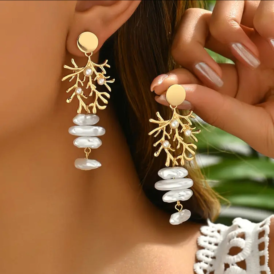 Cercei Aurii "Golden Coral" cu Perle Cercei Lasardo Gioielli