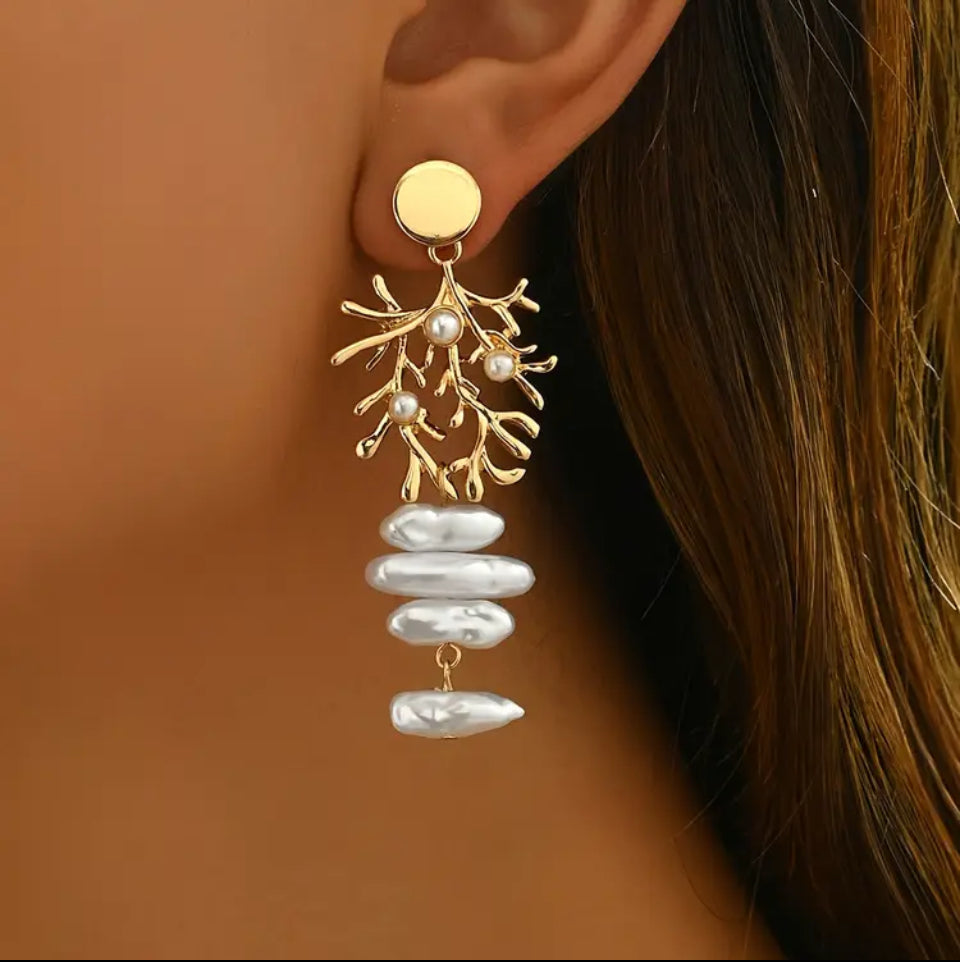 Cercei Aurii "Golden Coral" cu Perle Cercei Lasardo Gioielli