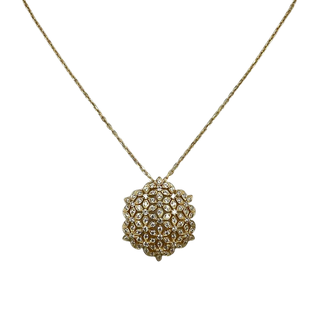 Colier argint rodiat auriu cu pandantiv flori batute in diamante CZ