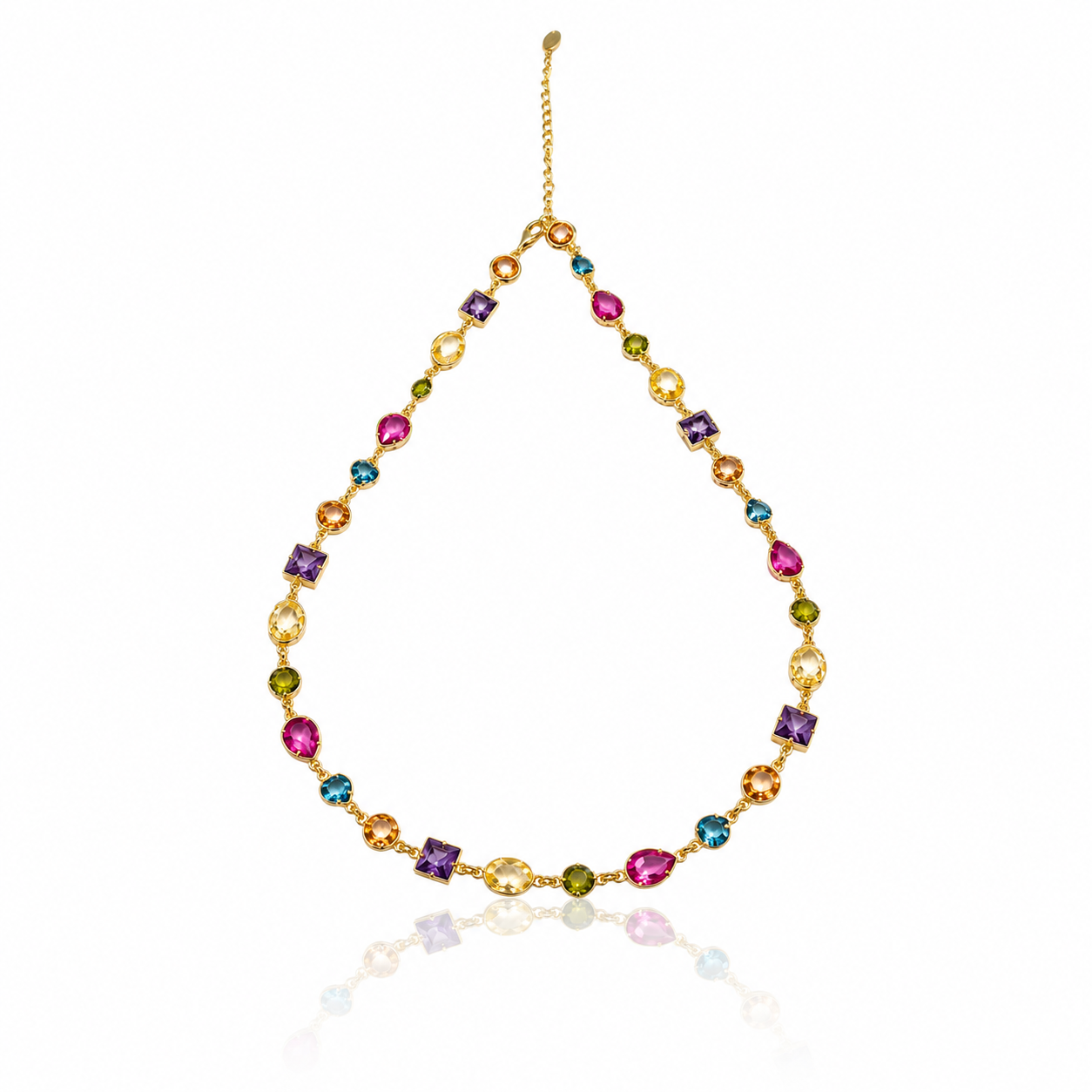 Colier Dama Argint 925 Rodiat Auriu cu Ametist, Peridot, Spinel și Topaz Colier Lasardo Gioielli