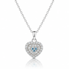 Colier dama din argint 925 rodiat cu pandantiv inima, Diamante CZ albe claritate AAAAA si Topaz albastru