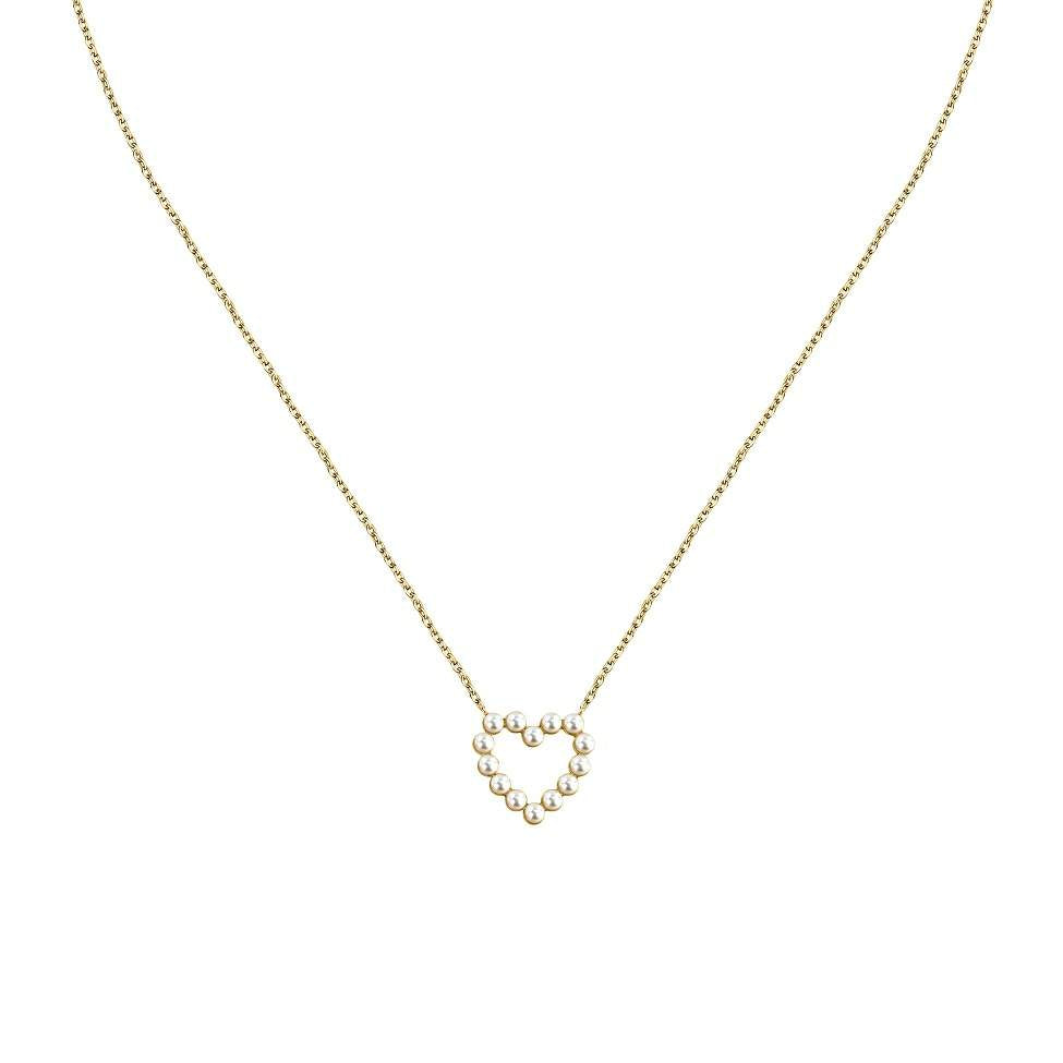 colier La petite story din argint odiat auriu cu pandantiv inima in perle de cultura