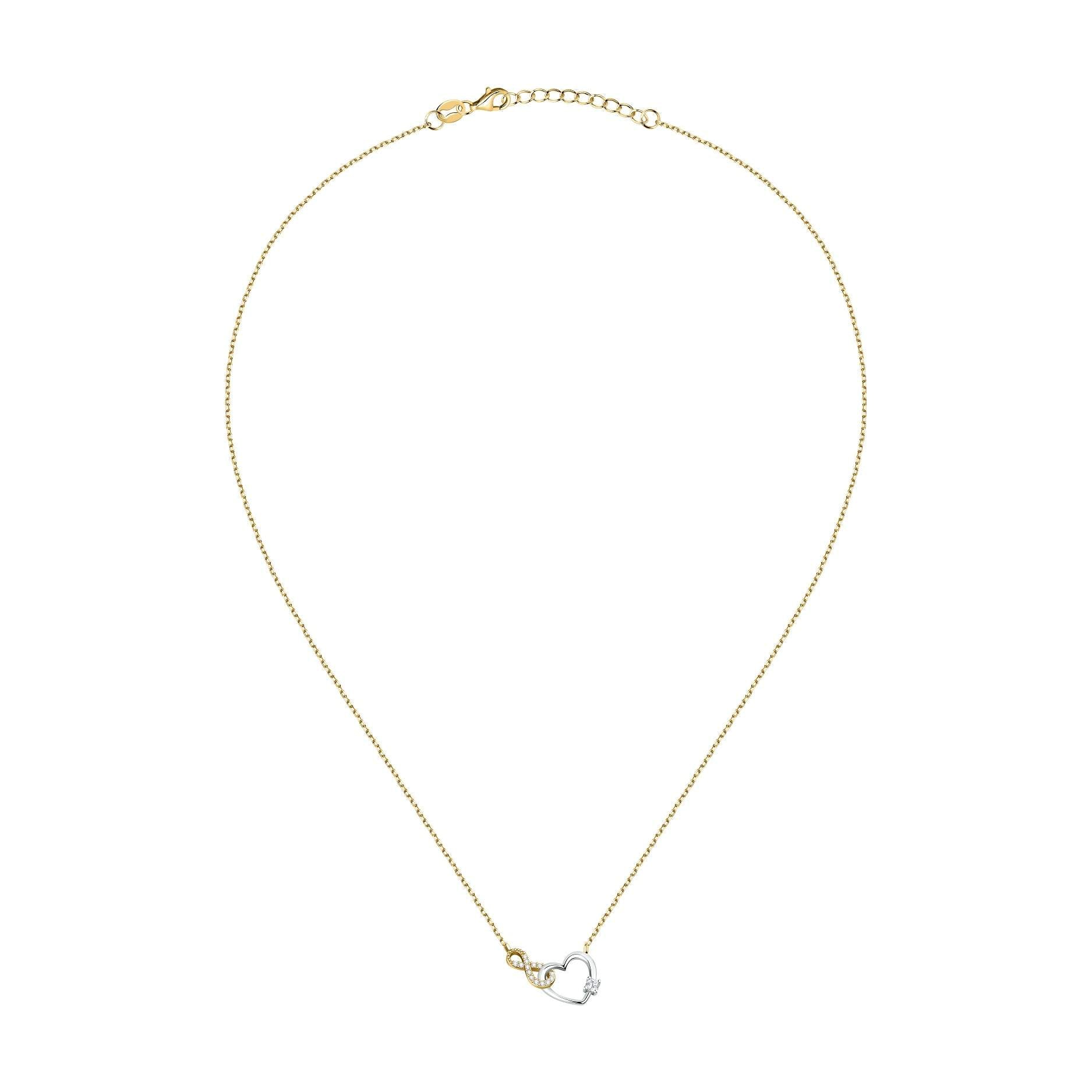 colier argint auriu cu infinit si inima argintie, diamante cz albe, brand La petite story