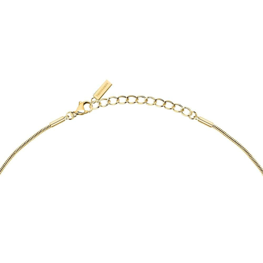 detaliu inchizatoare lobster cu prelungire pentru Colier dama Trussardi Concept auriu din otel inoxidabil 316L cu cristale albe