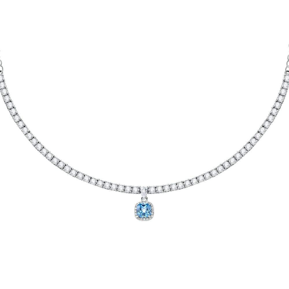 Colier tennis Morellato din argint 925 rodiat auriu cu pietre acvamarin CZ si diamante CZ 0,2 carate detaliu