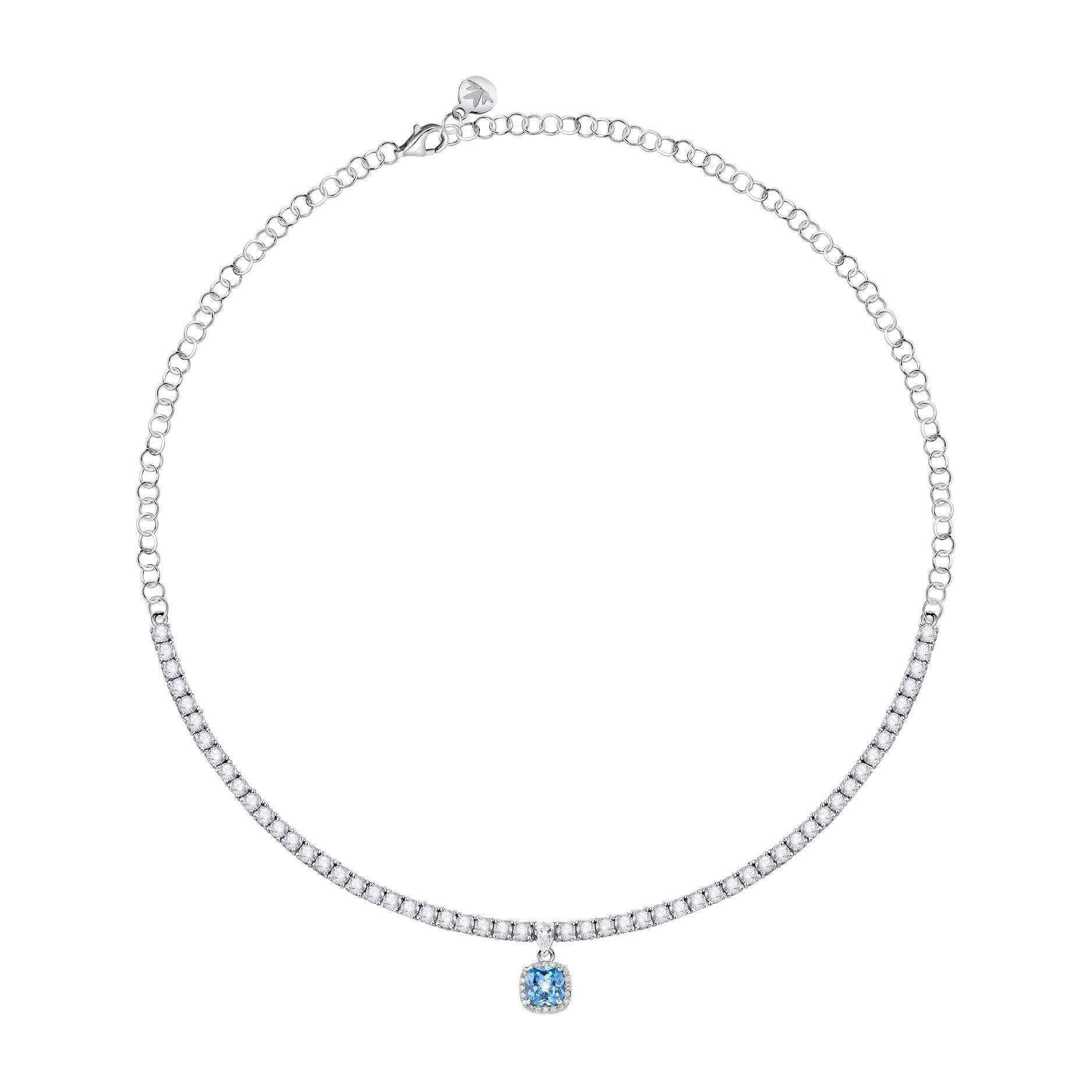 Colier tennis Morellato din argint 925 rodiat auriu cu pietre acvamarin CZ si diamante CZ 0,2 carate