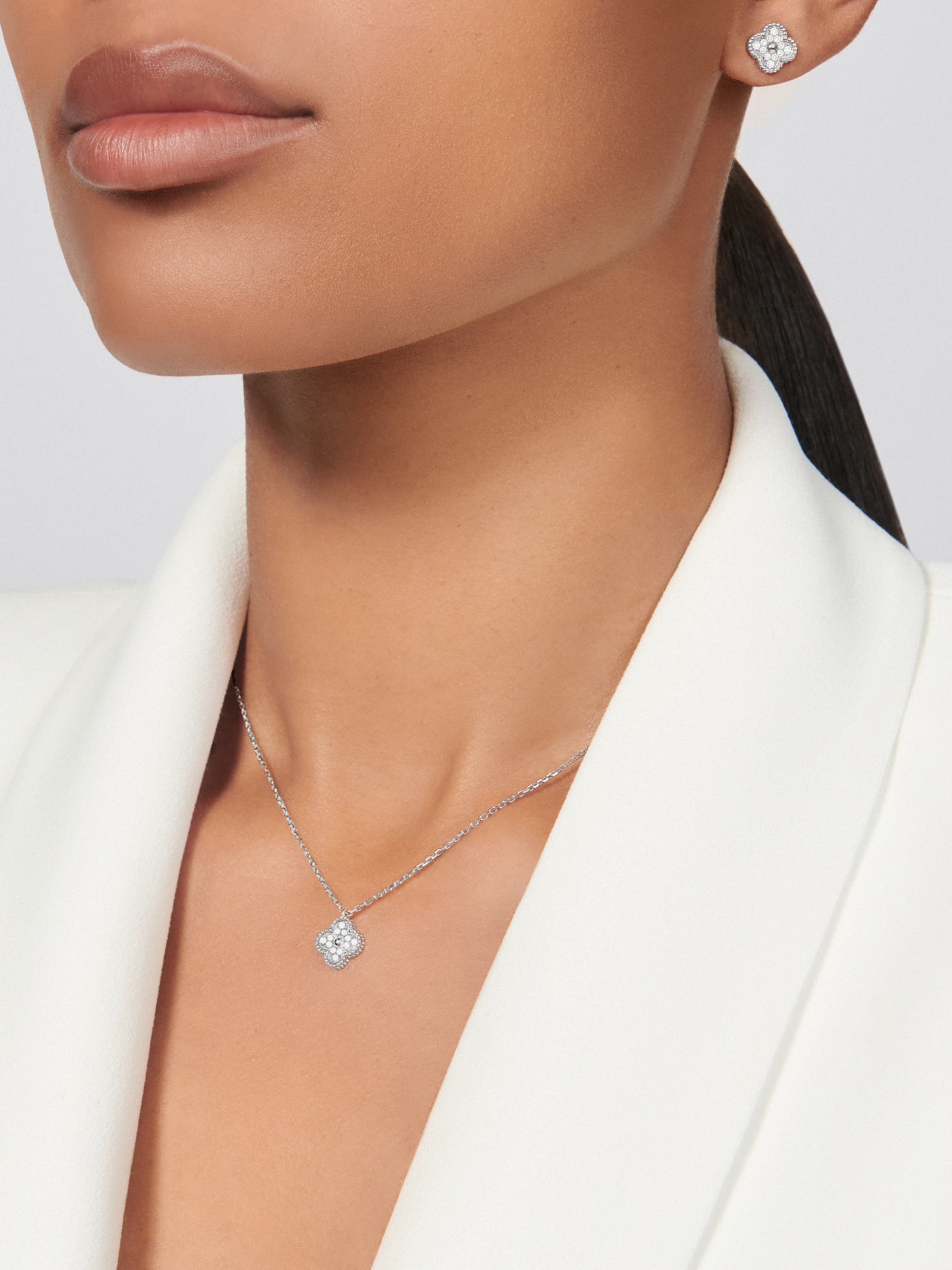 Colier Argint cu Trifoi Diamante CZ Albe Colier Lasardo Gioielli