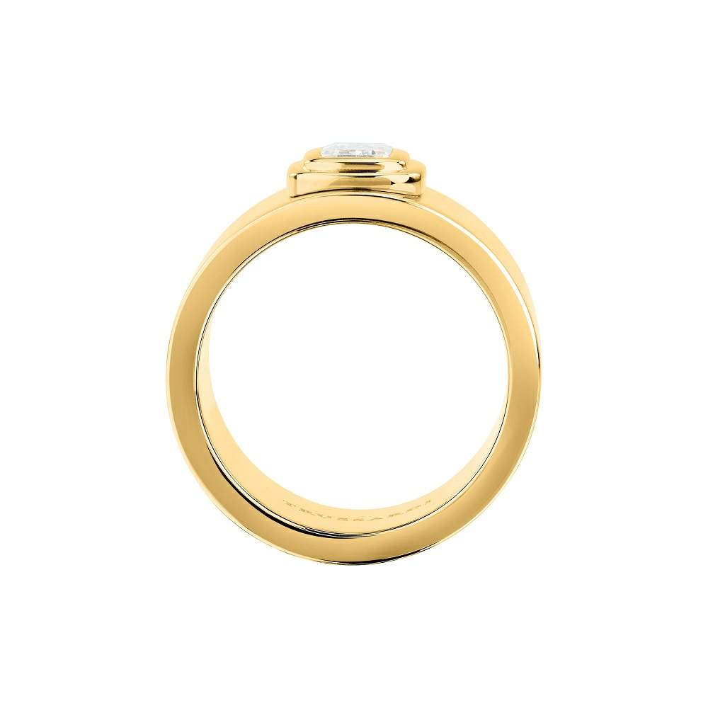 Inel lat pentru dama Trussardi realizat din otel rodiat auriu cu un diamant cz transparent dreptunghiular montat central vedere frontala