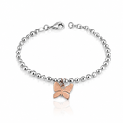 Bratara din argint 925 formata dintr-un sir de bile lucioase si un pandantiv central fluture in nuanta rose gold
