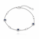 Bratara din argint fin cu trei motive florale albastre din safir CZ si diamanate cz baguette cut