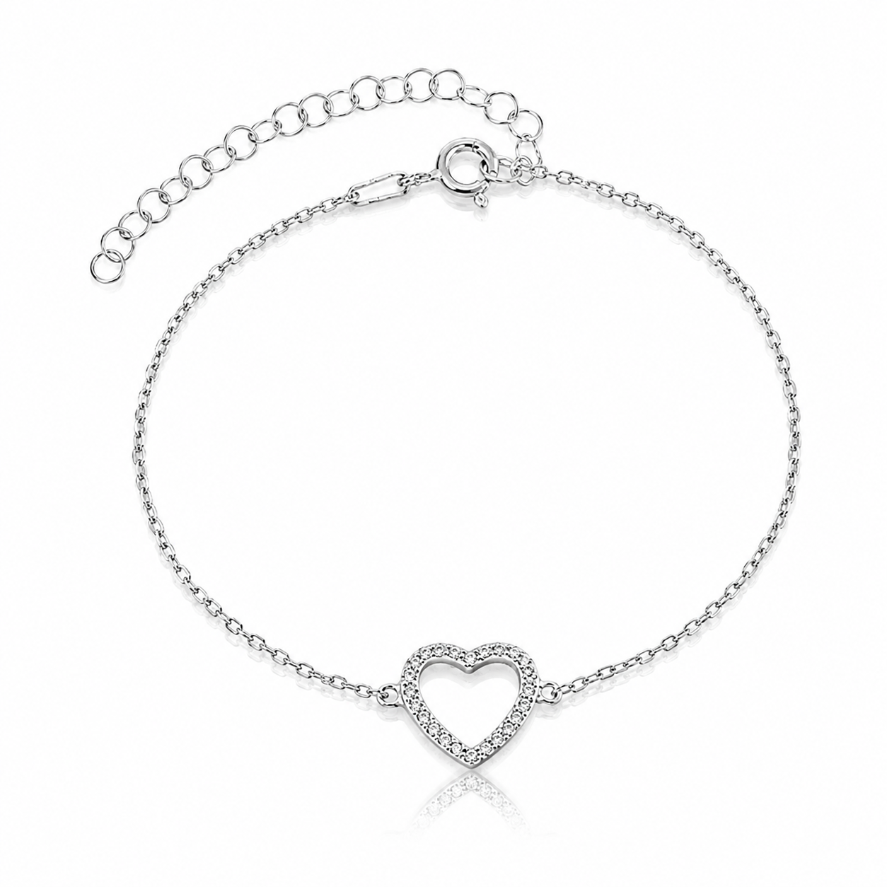 bratara din argint 925 rodiat cu inima diamante cz albe