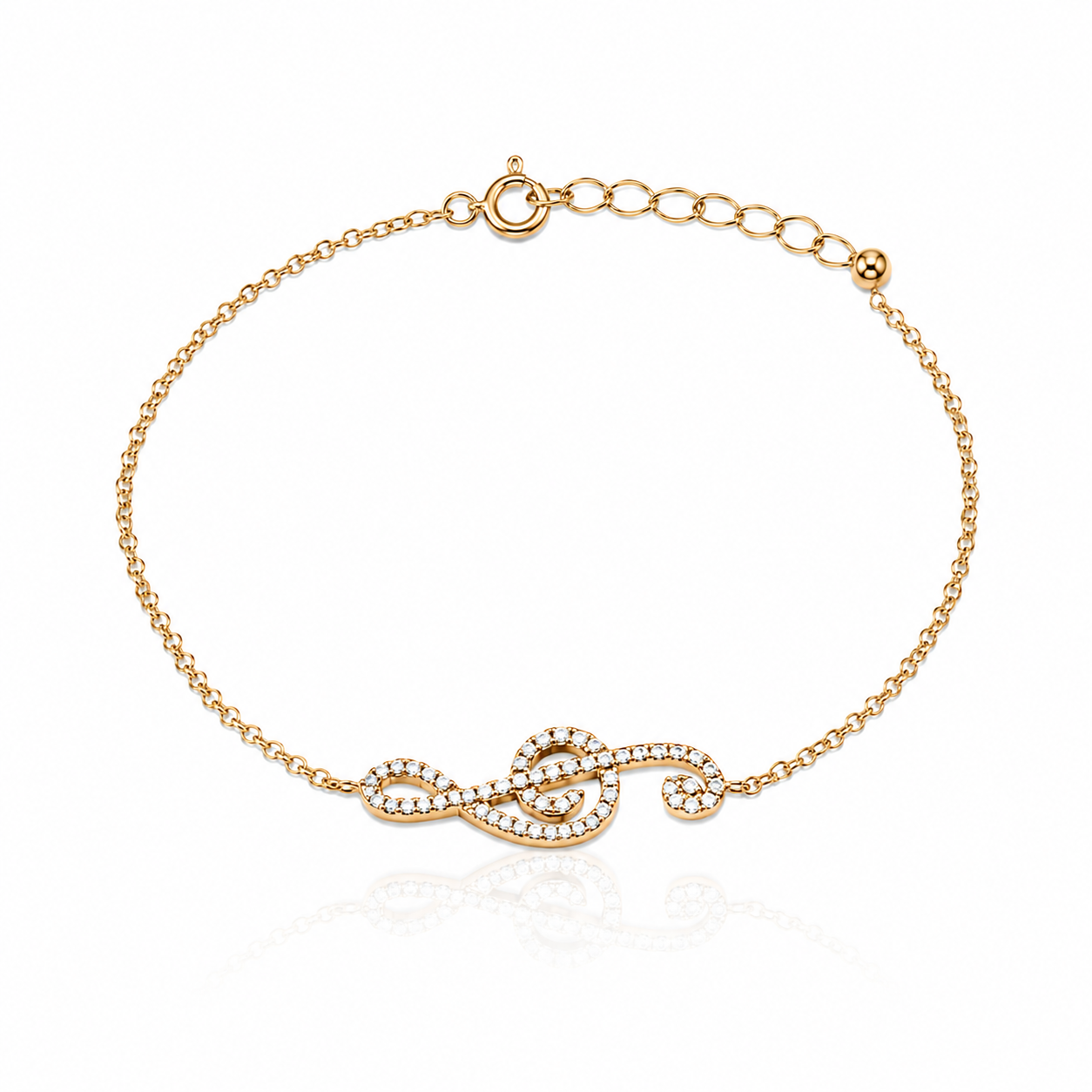 bratara din argint 925 rodiat rose gold cu cheia sol cu diamante cz albe