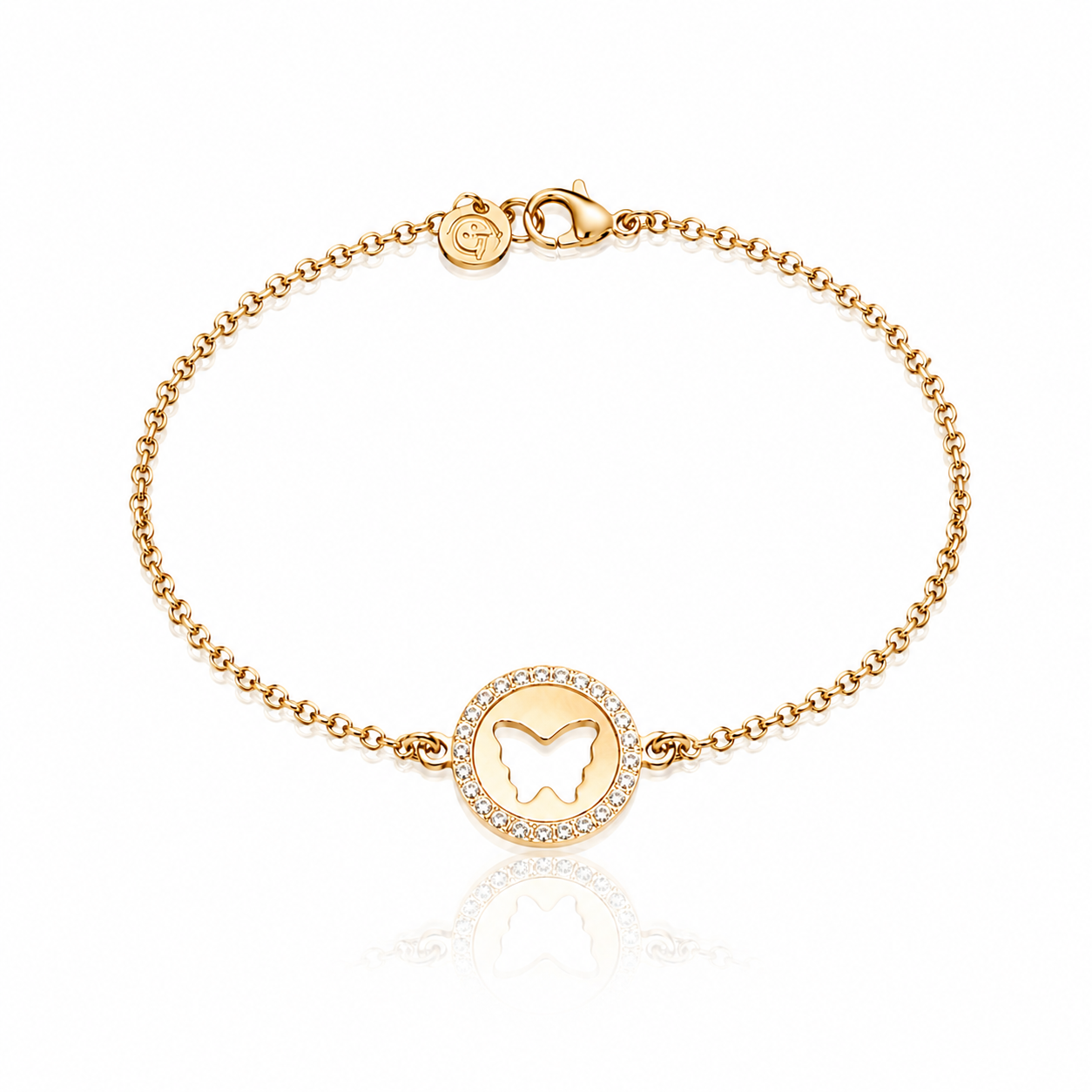 bratara din argint 925 rodiat rose gold cu banut fluture diamante cz