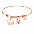 bratara rigida think positive din otel inoxidabil 316 hipoalergenic placat rose gold cu charmsuri inimi 