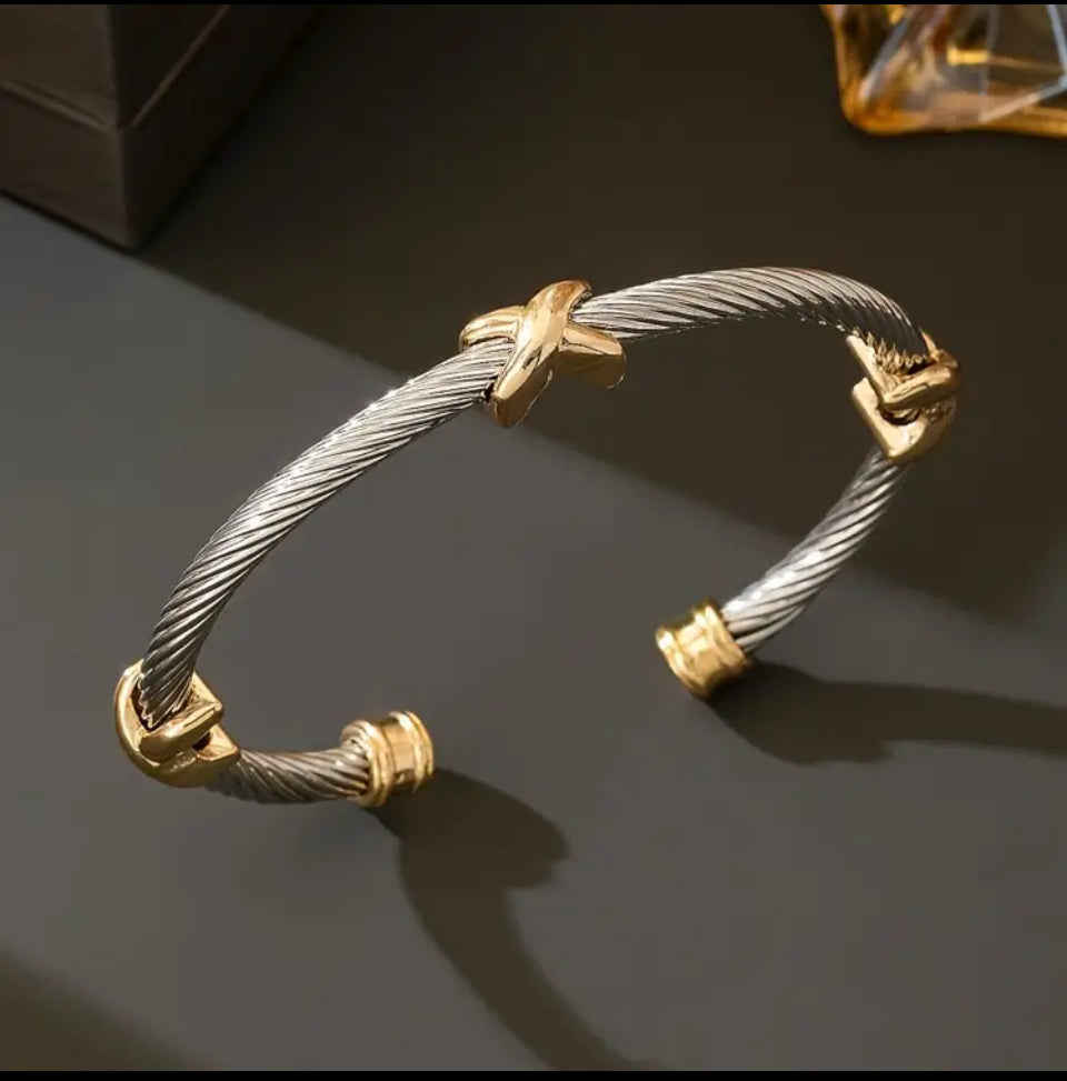 Bratara rigidă din titan cu detalii aurii Cable Flex X Bratara Lasardo Gioielli