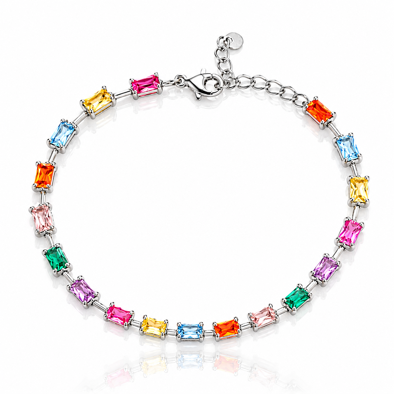  Bratara Tennis din argint 925 rodiat cu diamante CZ multicolore taiate in forma dreptunghiulara baguette