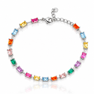 Bratara Tennis din argint 925 rodiat cu diamante CZ multicolore taiate in forma dreptunghiulara baguette
