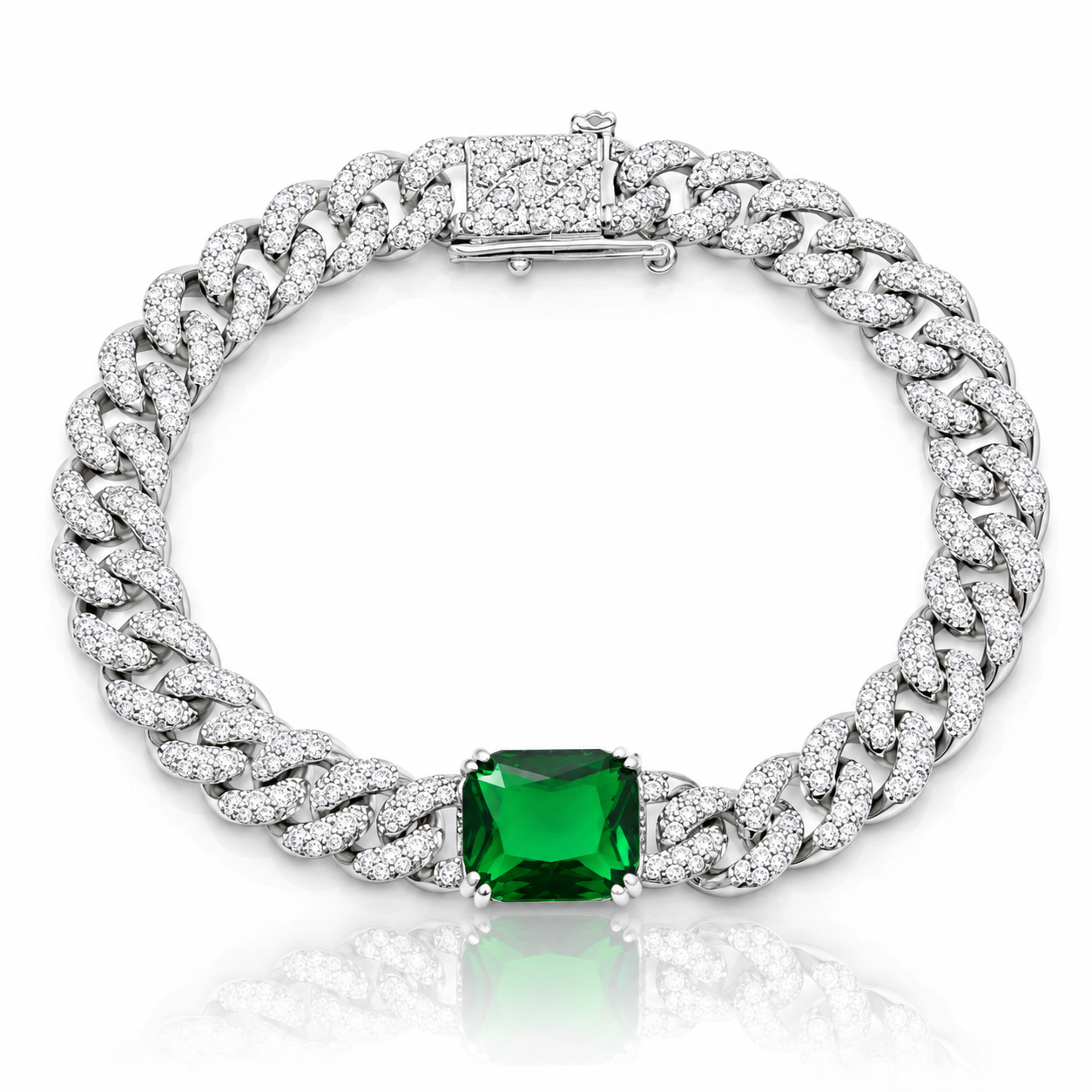 bratara din argint 925 rodiat cu smarald dreptunghiular si diamante cz albe 