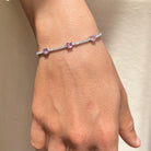 bratara tennis din argint 925 rodiat cu diamante  cz albe si 3 diamante cz roz in forma de inima