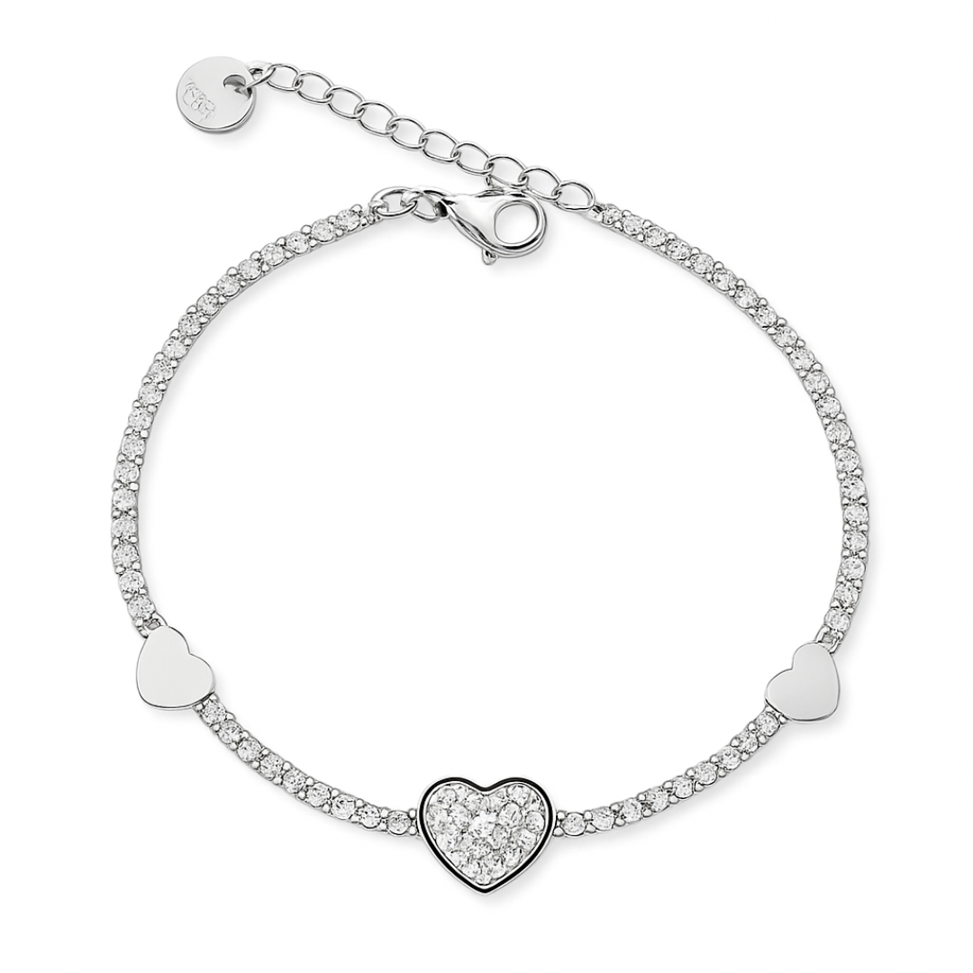 bratara tennis think positive cu inimi diamante cz albe