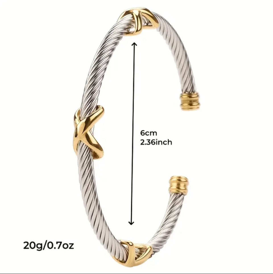 Bratara rigidă din titan cu detalii aurii Cable Flex X Bratara Lasardo Gioielli