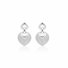 Pereche de cercei din argint 925 in forma de inima cu pavaj de diamante cubic zirconia albe