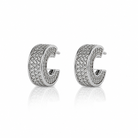 Cercei de dama semi-creole din argint 925 rodiat, cu banda lata de 8mm incrustata complet cu un pavaj dens micropave din diamante cz albe.