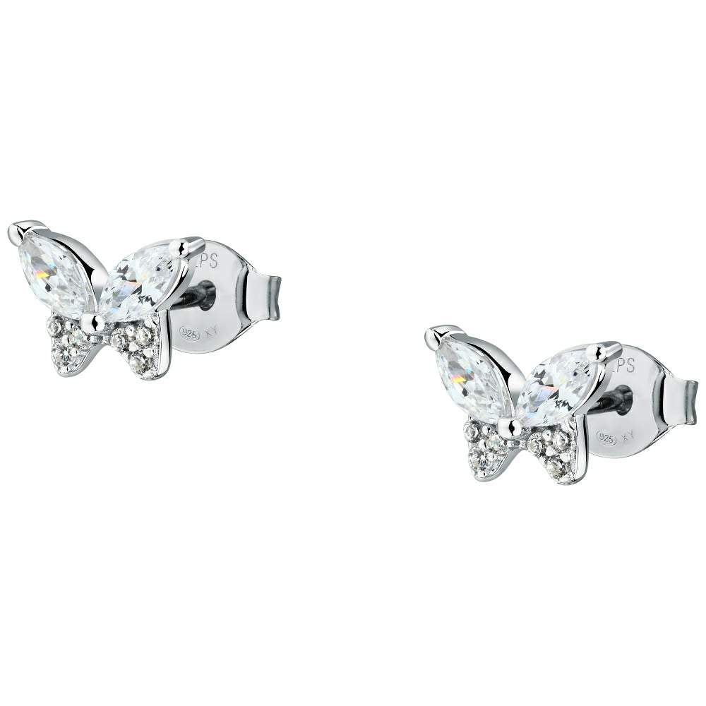 Cercei din argint 925 rodiat cu fluturi si diamante CZ albe, colectia Emily in Paris La Petite Story