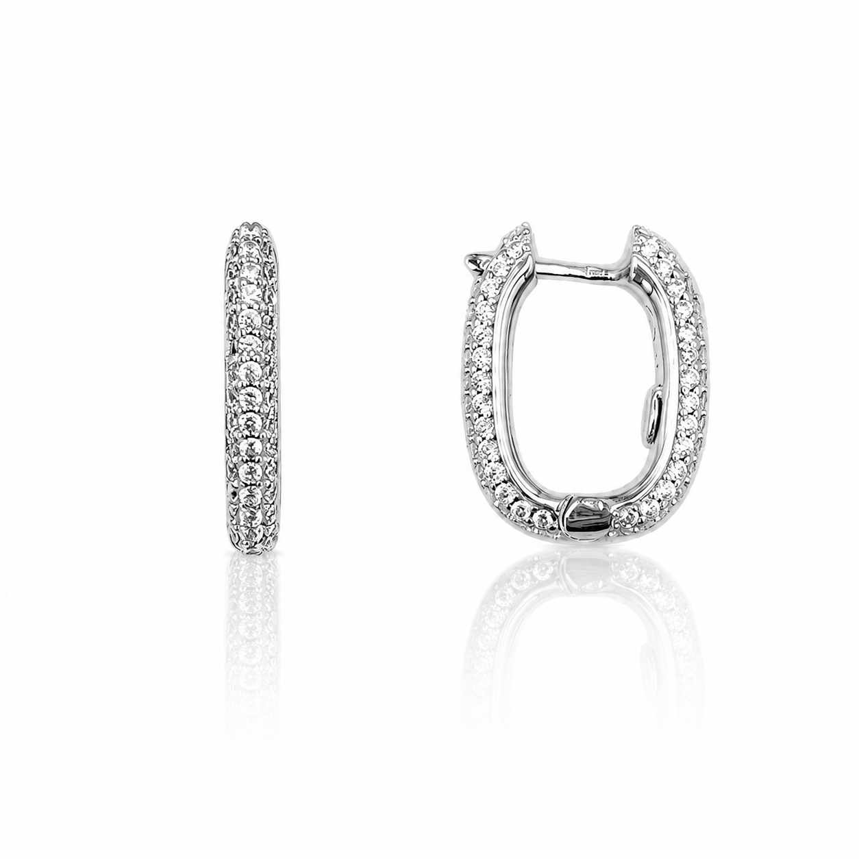  Cercei de dama tip tortita din argint 925 rodiat, decorati cu un pavaj dens din diamante cz albe cu stralucire de platina