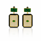 Cercei "Emerald Guardian" din Argint 925 Rodiat Auriu cu Malachite, Smarald si Diamante CZ, Email Negru Cercei Lasardo Gioielli