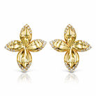 cercei din argint 925 rodiat auriu in forma de floare cu diamante cz pe marginea petalelor