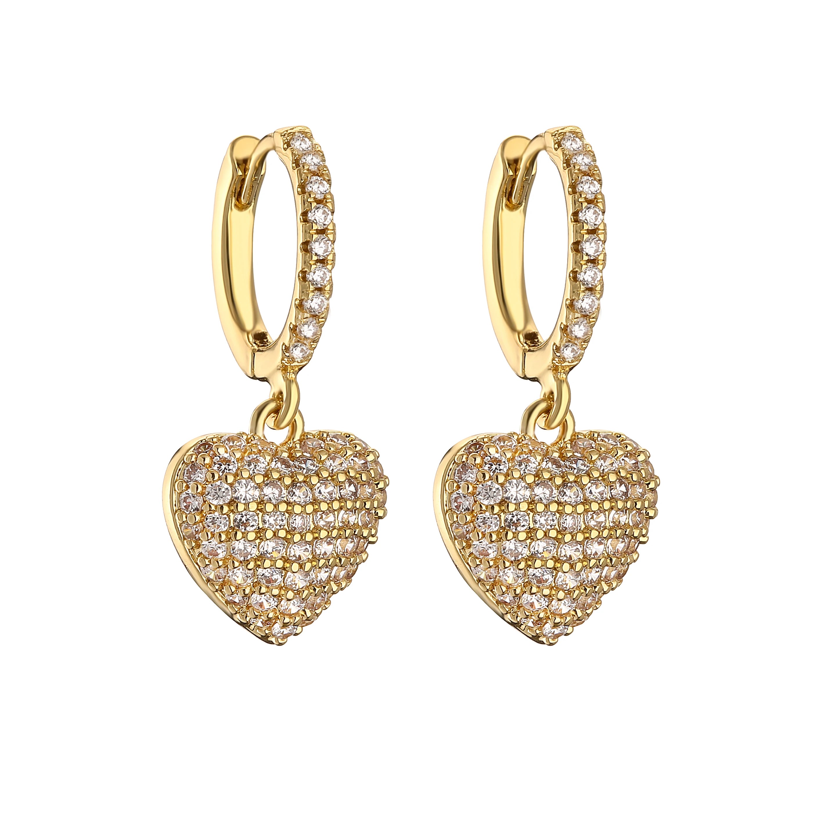 cercei din argint 925 rodiat auriu cu tortita si inimi diamante cz 