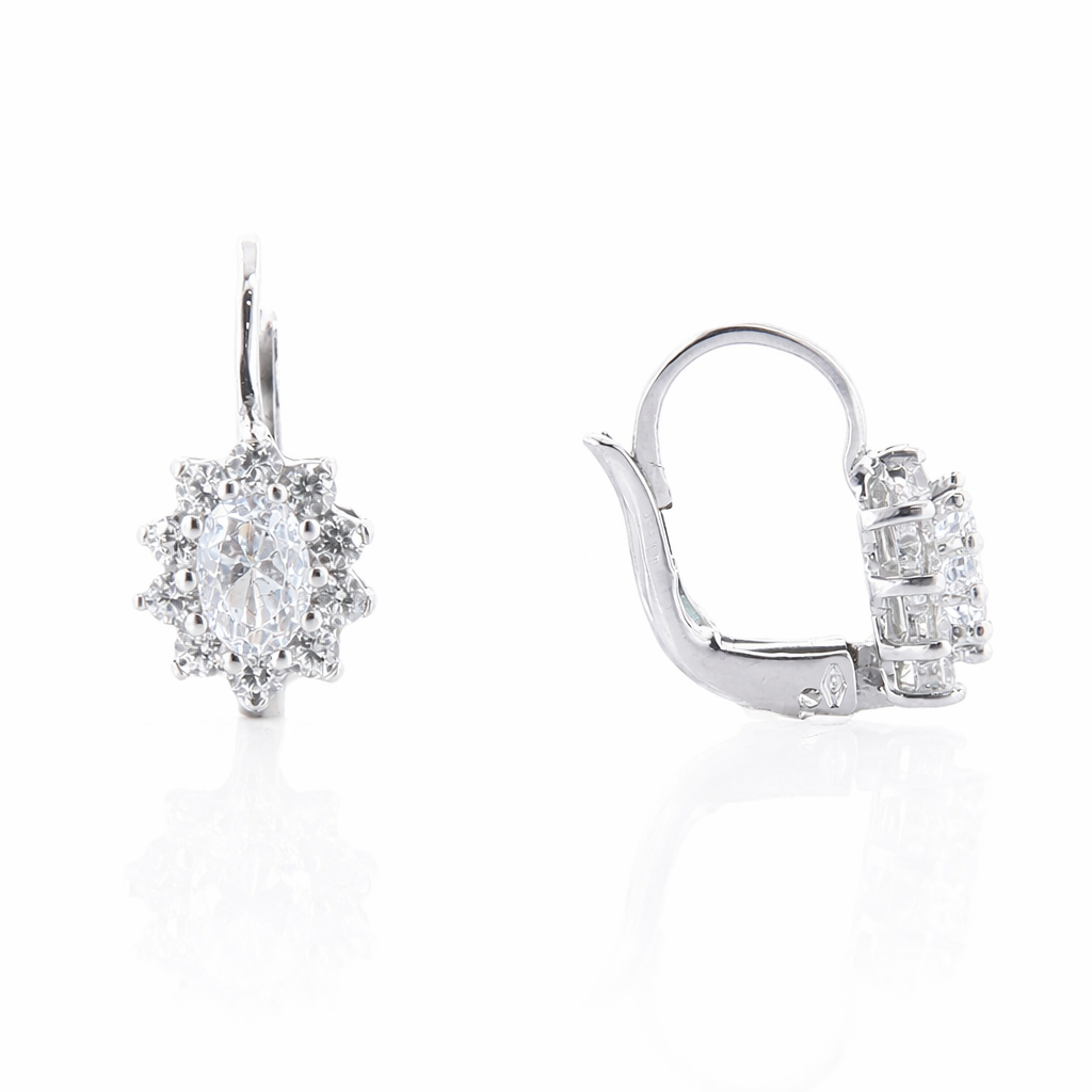 cercei din  argint 925 rodiat cu tortita diamante cz albe vedere laterala