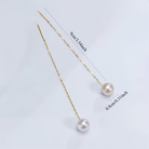 Cercei lungi tip lantisor aurii din otel 316L cu perla de cultura alba de 0.8 cm, design minimalist modern dimensiuni