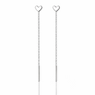 Cercei lungi 10 cm tip lantisor argintiu cu inimioara pe lob, din otel inoxidabil placat cu rodiu