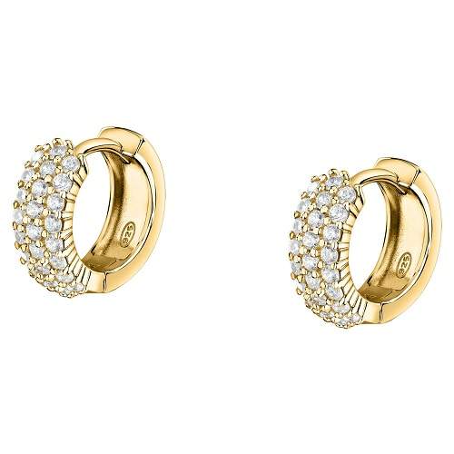  Pereche de cercei rotunzi Morellato Tesori din argint 925 auriu cu pavaj dens de diamante CZ albe imagine detaliu