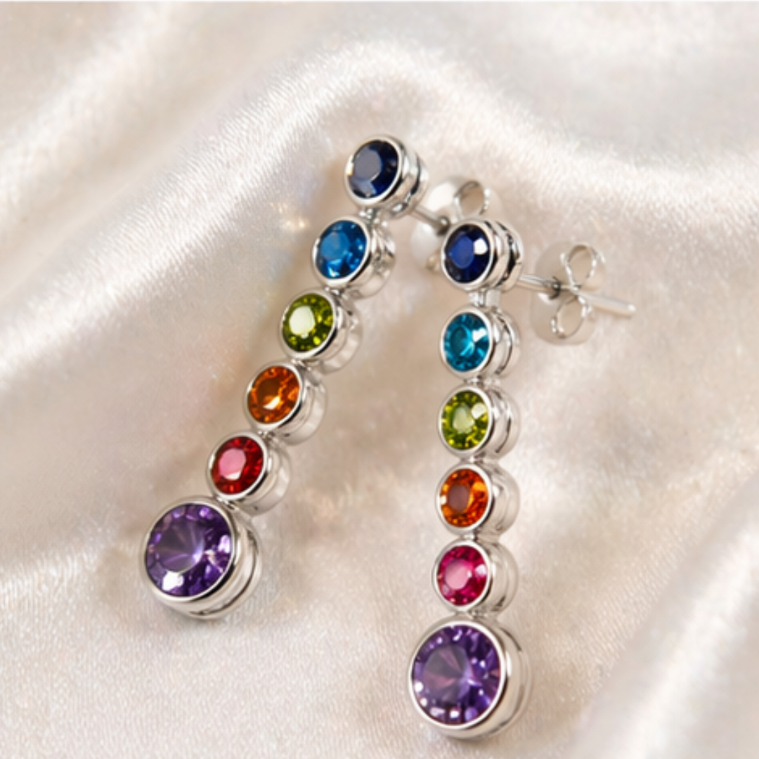 Cercei tennis liniari din argint 925 rodiat cu diamante CZ multicolore in sapte nuante diferite, taietura cipollina, colectia Lasardo Gioielli imafine fashion