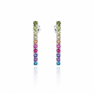 Pereche de cercei liniari tip tennis din argint 925 rodiat decorati cu un gradient vertical din cristale cz multicolore curcubeu.