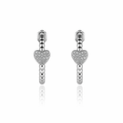 Cercei tip tortita din argint 925 rodiat cu design cu bilute si inima centrala cu diamante CZ, varianta complet argintie, Lasardo Gioielli, vedere frontala
